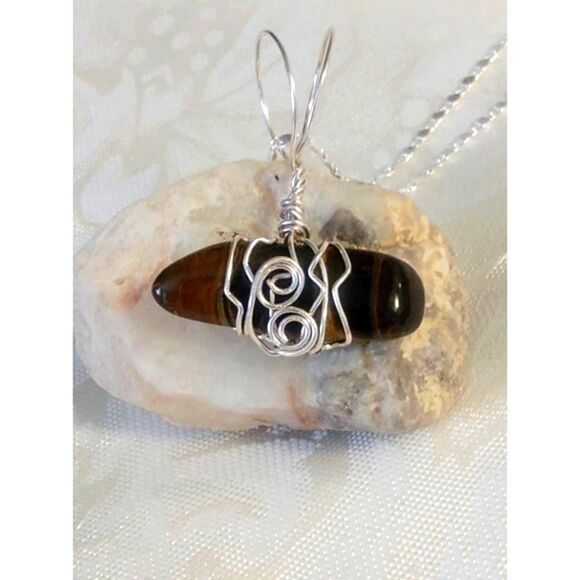 TIGERS EYE Stone Pendant on Silver Plated 26" Chain - Picture 3 of 8